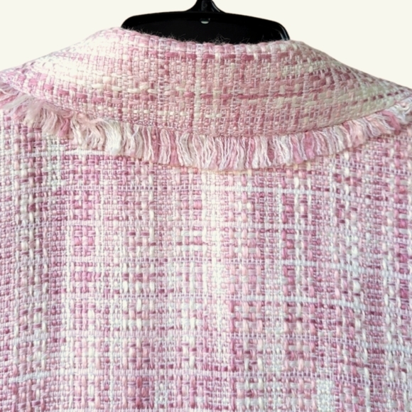 Cartise vintage pink & white fringed jacket blazer single button closure 8 - Picture 5 of 16